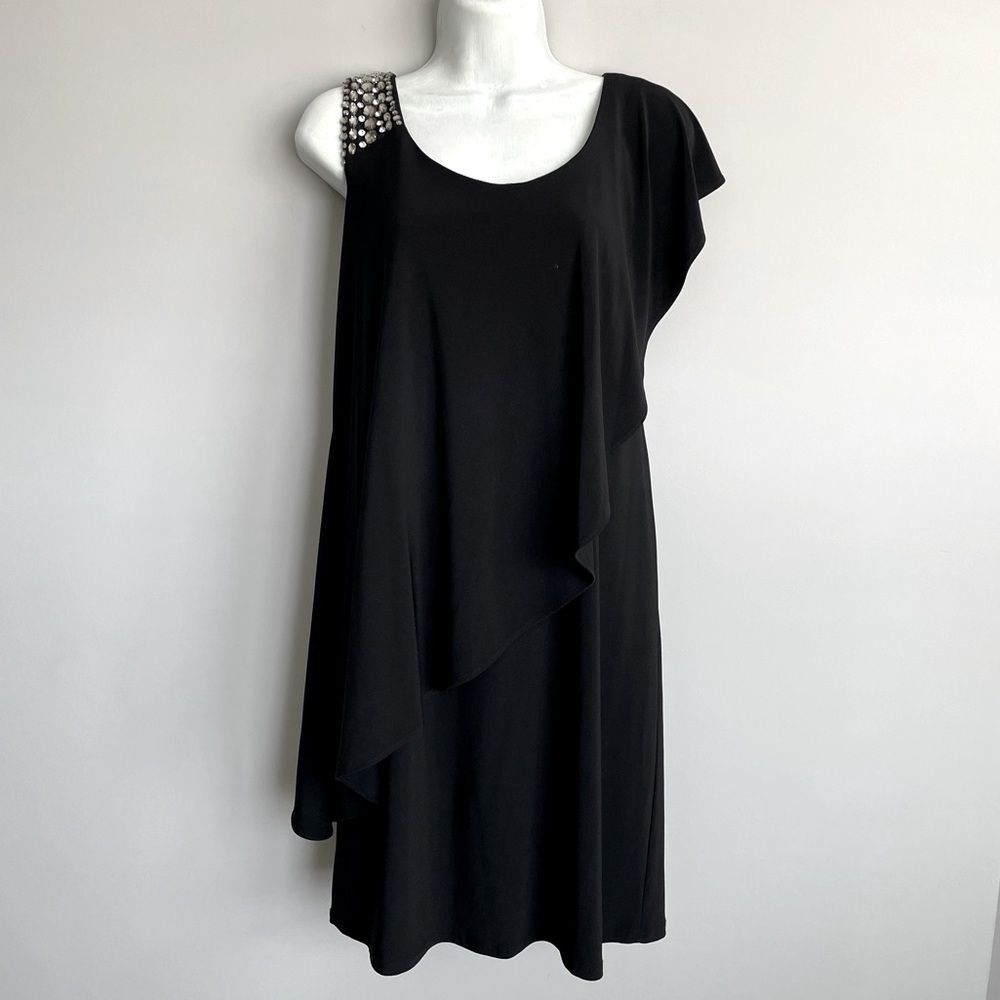 Betsy & Adam Black Strapdrape Dress